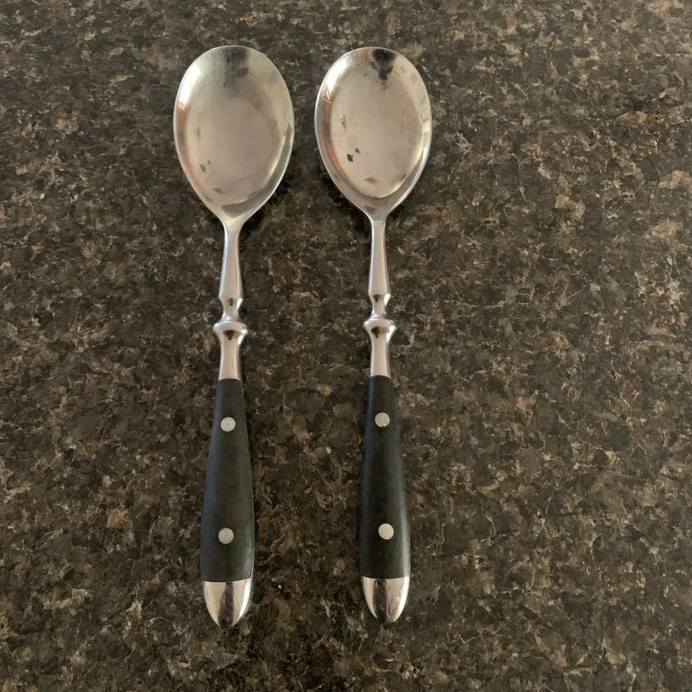 Hampton Silversmiths BISTRO BLACK Large Spoons Serving  or Soup Spoons of 2